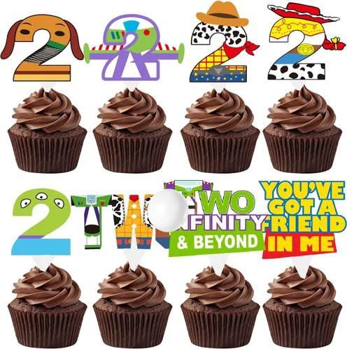 Decoraciones de 2º Cumpleaños Historia de Dibujos Animados 40 piezas Cielo Azul y Nube Blanca Vaca Adornos para Cupcakes de Cumpleaños para Niños y