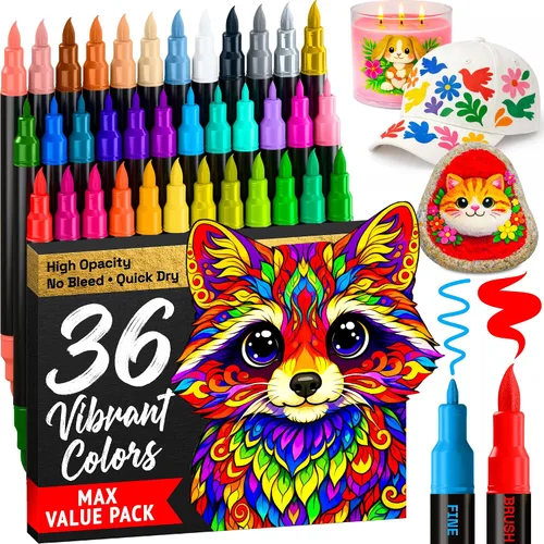 Miniatura 34 de ARTISTRO 5 marcadores de pintura acrílica negra, bolígrafos de pintura de doble punta + pincel fino ideal para caligrafía, perfectos para tela
