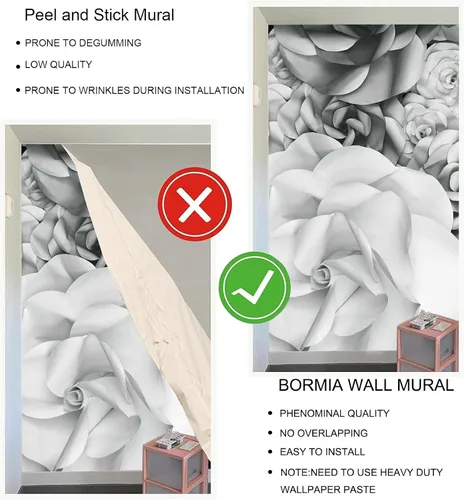 Miniatura 6 de Bormia Mural de pared con rosas blancas 3D, papel tapiz gris y blanco para decoración de dormitorio de niñas y sala de estar 022