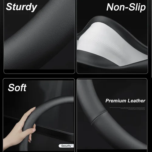 Miniatura 4 de XHRING Funda para volante de automóvil en forma de D para Nissan Altima Rogue Sentra Pathfinder Maxima Versa Kicks SR SV Sport Accesorios, cuero