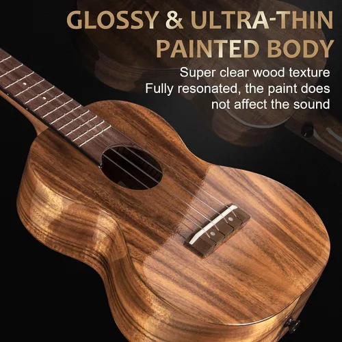 Miniatura 6 de AKLOT Ukelele de acacia completamente sólido, ukelele con tono súper cálido para profesionales, principiantes y adultos, kit con cursos en línea