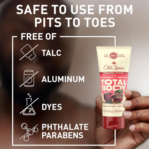 Miniatura 4 de Old Spice Crema desodorante para todo el cuerpo para hombres, sin aluminio, cereza negra + aroma a borbón, protección contra olores 24/7, frescura