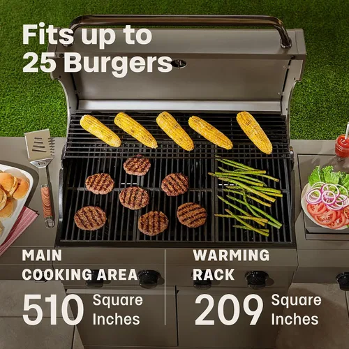 Miniatura 4 de TYTUS Anaheim parrilla de gas propano de 5 quemadores para cocinar al aire libre, parrilla de 48,000 BTU y quemador lateral de 12,000 BTU, área