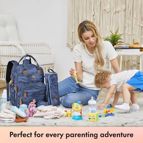 Miniatura 7 de Dikaslon Mochila para pañales con cambiador portátil, funda para chupete y correas para cochecito, bolsas de bebé unisex grandes para niños y niñas