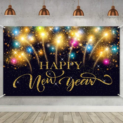 Blulu Suministros de decoración de fiesta de Año Nuevo, pancarta de tela extragrande para decoración de fiesta de 2026, fondo de cabina de fotos de