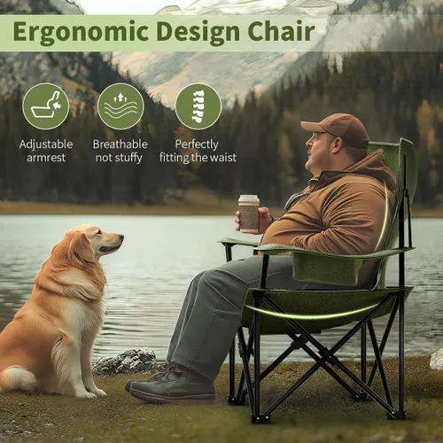 Miniatura 7 de Silla plegable resistente de capacidad de 500 libras, sillas de campamento de gran tamaño con soporte para tazas, bolsa enfriadora y bolsa