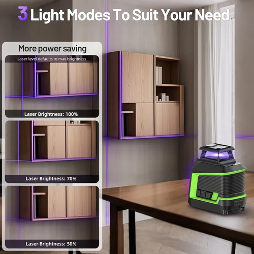 Miniatura 2 de Nivel Láser de 360°, HUEPAR 82-165 Pies 3 Niveles de Brillo Nivel Láser Autonivelante con Modo de Pulso, Láser Púrpura de Alta Penetración Batería