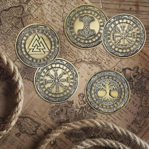 Miniatura 6 de Moneda Vikingo nórdico Mjolnir Moneda Martillo de Thor Mitología nórdica Talismán