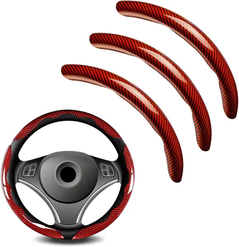 Miniatura 10 de 3 piezas de funda universal para volante de fibra de carbono - Diseño antideslizante y segmentado, protector de volante universal duradero al 99%