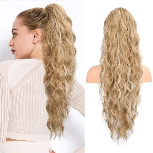 Miniatura 11 de FLUFYMOOZ Extensión de Cola de Caballo, Extensiones de Cabello de Cola de Caballo con Cordón de 26 Pulgadas para Mujeres, Postizo de Cabello