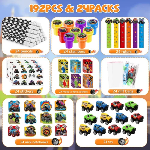 Miniatura 2 de BenLouis Juego de 192 calcomanías de sellos de cumpleaños de camiones monstruos para fiestas de camiones y automóviles, juego de papelería escolar a