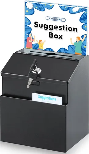Miniatura 8 de KYODOLED Caja de sugerencias con candado y 50 tarjetas de sugerencia gratis, boleta de metal montada en la pared, caja de donación y colección