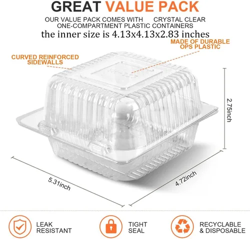 Miniatura 2 de 100 Piezas Recipientes de Plástico Transparente para Llevar, Recipiente Desechable Tipo Almeja para Postres con Tapa, para Ensaladas, Pasta