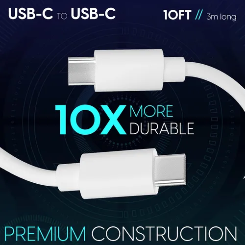 Miniatura 2 de TalkWorks Cable USB C a USB C de 10 pies, cargador de teléfono Android, resistente, PD tipo C, cable de entrega de energía de carga rápida