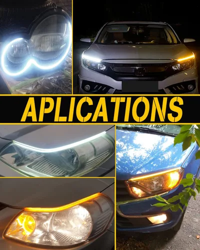 Miniatura 5 de Qasim Tira de luces LED DRL de 23.6 in de color blanco y amarillo, tira de luces de circulación diurna de 24 pulgadas, tira de guía de señal de giro