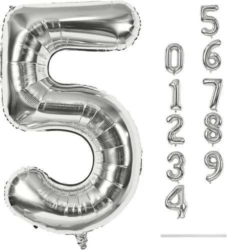 Miniatura 30 de Globo dorado champán con el número 5, globos de aluminio autoinflables grandes de 40 pulgadas del 0 al 9, globo de helio digital 5 dorado claro
