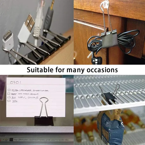 Miniatura 6 de Clips para carpetas de papel, varios tamaños, 200 unidades (negro), Jumbo, Grande, Mediano, Pequeño, Mini y Micro, 6 tamaños con caja para oficina