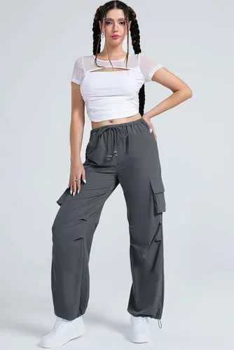 Miniatura 2 de Pantalones cargo con bolsillos, pantalones de paracaídas para mujer, pantalones holgados Y2K con cordón de moda