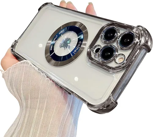 Miniatura 25 de Funda magnética transparente para iPhone 14 Plus, lujo brillante en las cuatro esquinas, protección de grado militar a prueba de golpes