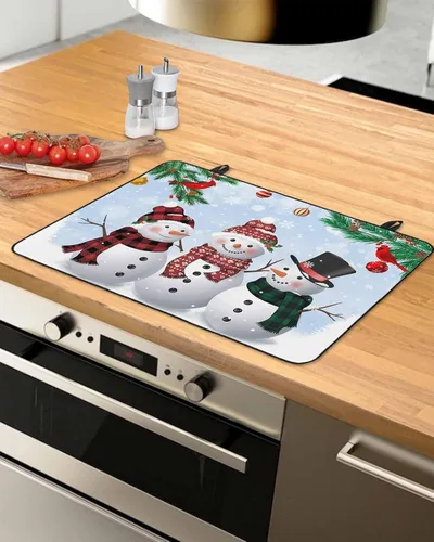 Miniatura 15 de Cubierta de estufa para estufa eléctrica, diseño de Navidad, invierno, fondo rojo nieve, cubierta superior de estufa para parte superior de vidrio