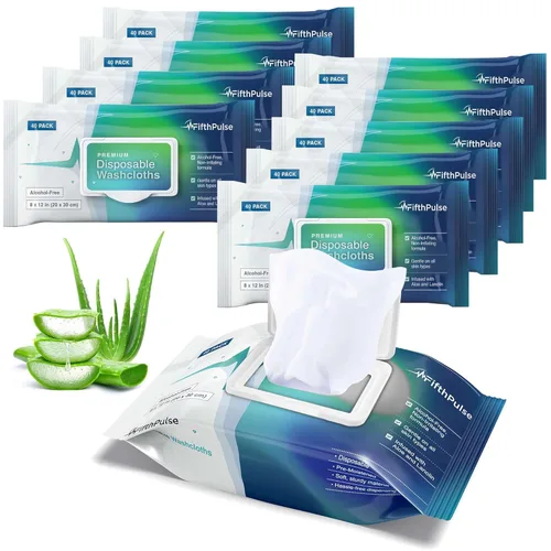 Miniatura 7 de Toallitas corporales desechables para adultos, 200 unidades (5 x 40 paquetes) – Paños prehumedecidos para baño de ancianos infundidos con aloe