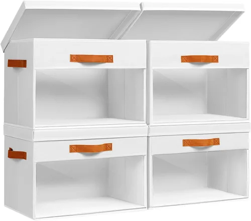Miniatura 15 de Homsorout Contenedores de almacenamiento grandes con tapas, paquete de 3 organizadores decorativos plegables con ventanas y asas transparentes