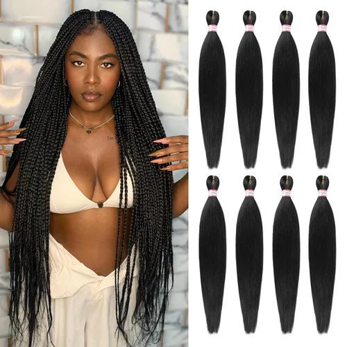 Miniatura 96 de Extensiones de cabello para trenzar preestiradas, color negro, 12 pulgadas, 8 paquetes de cabello natural para trenzar, fácil trenza, ajuste de agua