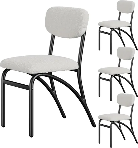 Miniatura 9 de GarveeHome Juego de mesa de comedor de 5 piezas para 4, mesa de cocina moderna con 4 sillas de bouclé, mesa de comedor rectangular con estante