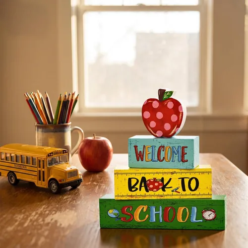 Miniatura 5 de Letreros de escritorio de madera con forma de manzana, lápiz, regreso a clases, decoración de mesa para aula y oficina en casa, regalo escolar