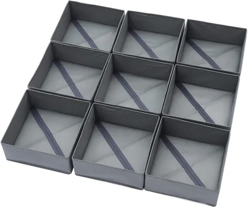 DIOMMELL Paquete de 9 cajas de almacenamiento de tela plegables para armario, aparador, cajón, cestas de tela, contenedores divisores para ropa,