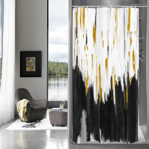 MitoVilla Cortina de Ducha Pequeña Negra para Cabina 36 x 72 pulgadas, Juego de Cortinas de Ducha Angostas de Media Talla Abstracto Degradado,