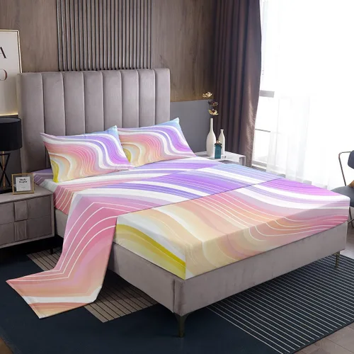Miniatura 45 de Juego de sábana bajera ajustable de teñido anudado para niñas, juego de ropa de cama con diseño de arco iris degradado de arcoíris, lindo juego