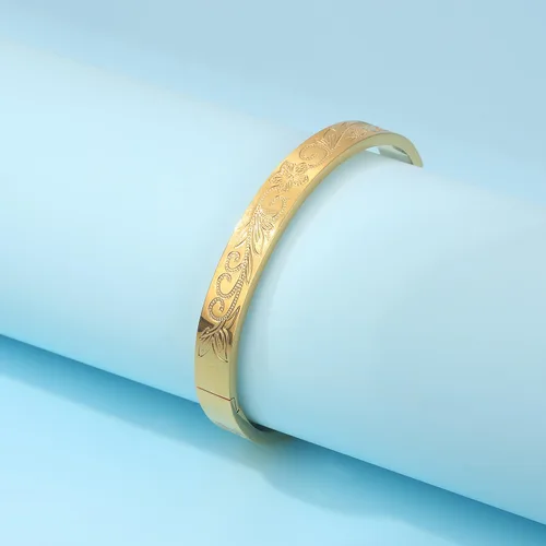 Miniatura 7 de Pulsera de acero inoxidable para mujer con flor de la vida grabada en oro, Acero inoxidable, No es una piedra preciosa