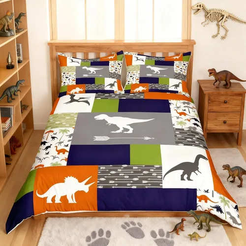 Miniatura 25 de Homewish Juego de ropa de cama de elefante, tamaño Queen, funda de edredón a rayas azules para niños y niñas, juego de funda de edredón de animales
