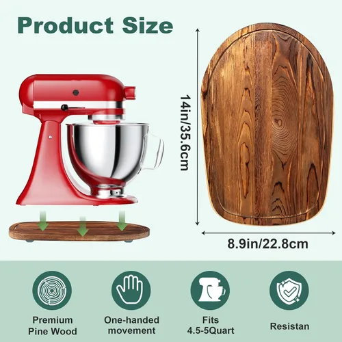 Miniatura 6 de GuanQiao Alfombrilla deslizante de bambú de grado alimenticio para mezclador de cabeza inclinada KitchenAid de 4,5-5 Qt, alfombrilla deslizante