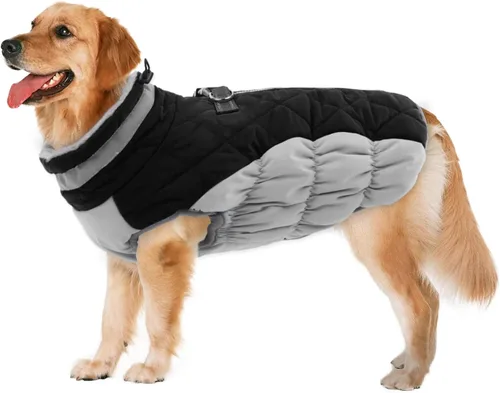 Miniatura 17 de Lelepet Abrigo cálido para perro, abrigo de invierno para perro, chaqueta impermeable para perros con arnés incorporado, chaleco reflectante