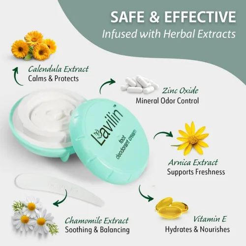 Miniatura 5 de LAVILIN Crema desodorante para pies, para mujeres y hombres, hasta 7 días, control de olores de pies de larga duración, sin aluminio, alcohol