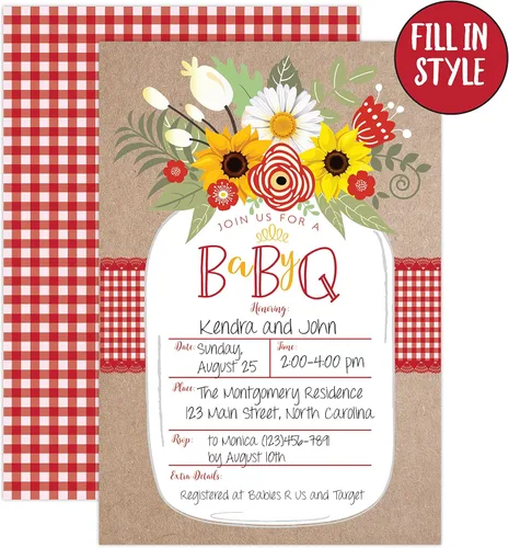Miniatura 2 de Your Main Event Prints Invitación Baby BBQ – Invitación de Baby Shower – Invitación de verano Baby Q – Tarro Mason Floral – 20 invitaciones