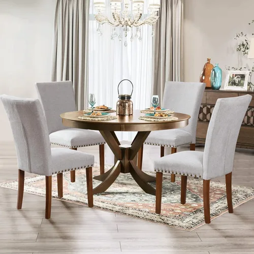Parsons Juego de 4 sillas de comedor, tapizadas con cabeza de clavo, sillas auxiliares de comedor y cocina con cojines gruesos y patas de madera,