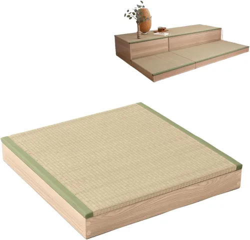 EMOOR Cofre de almacenamiento de tatami de 23.6 pulgadas, caja de almacenamiento de 24 x 24 x 3.5 pulgadas (roble), banco de zapatos zen de estilo