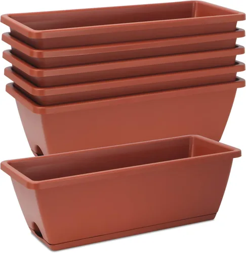 Miniatura 11 de HOXHA Paquete de 6 jardineras para ventana, jardineras de plástico de 17 pulgadas para vegetales y flores con bandeja, macetas rectangulares
