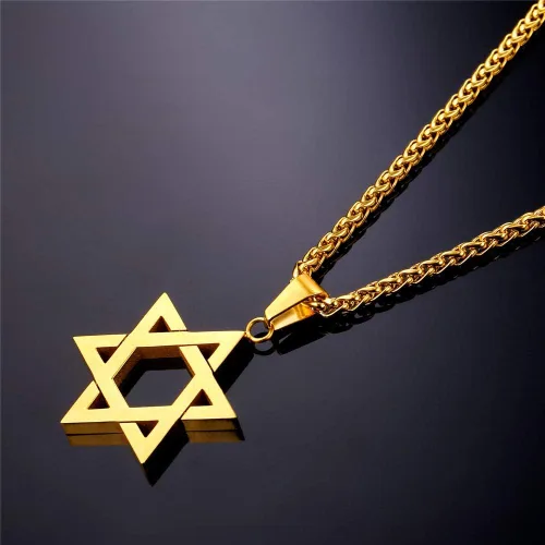 Miniatura 106 de U7 - Collar con Estrella de David para hombres y mujeres, dije hexagonal de acero inoxidable con cruz/piedra de rubí/collares clásicos judíos