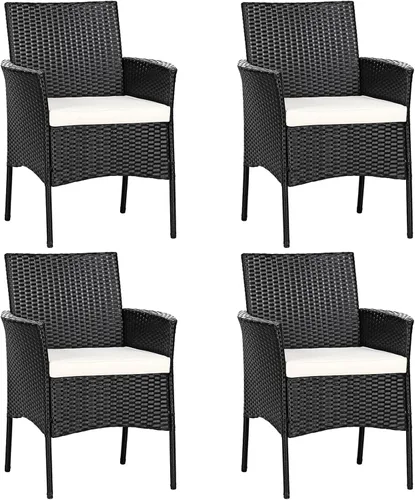 Miniatura 10 de RELAX4LIFE Juego de 2 sillas de mimbre para patio, sillas de ratán de polietileno para interiores y exteriores con respaldo de bastón, cojines
