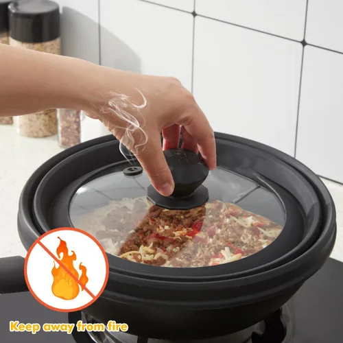 Miniatura 5 de Cubierta para salpicaduras de microondas, tapa protectora de salpicaduras de vidrio ventilado con silicona plegable para alimentos como placa