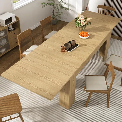 Miniatura 9 de Mesa de comedor extensible de 59 a 86 pulgadas para 6 a 10 personas, mesa de comedor de madera, mesa extensible moderna para reuniones, reuniones