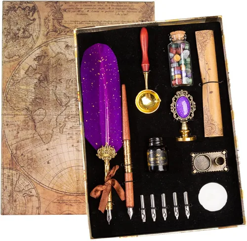 Miniatura 19 de Joyeee Juego de Plumas de Caligrafía, Juego de Pluma de Inmersión que Incluye Perlas de Cera de Sellado, Cuchara de Cera, Plumillas de Repuesto