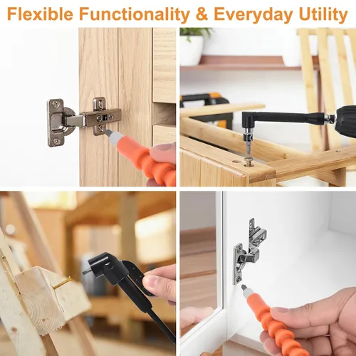 Miniatura 7 de Kit de extensión de broca flexible, 17 piezas con adaptadores de enchufe giratorios de 360° (1/2" 3/8" 1/4"), accesorios de ángulo recto de 105°