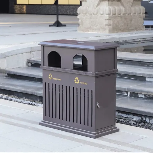 Miniatura 7 de Bote de basura para exteriores e interiores, cubo de basura comercial de aluminio fundido con cenicero, bote de basura adecuado para uso en patio