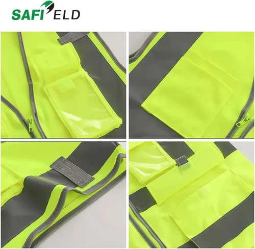 Miniatura 4 de Chaleco de trabajo reflectante de seguridad, paquete de 6 para hombres y mujeres, con 8 bolsillos y cremallera, ropa exterior de construcción