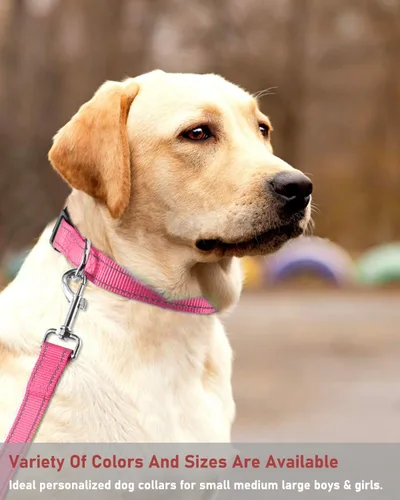 Miniatura 7 de Collar reflectante para perro con hebilla, collares de nailon de seguridad ajustables para perros pequeños, medianos y grandes, rosa claro, S
